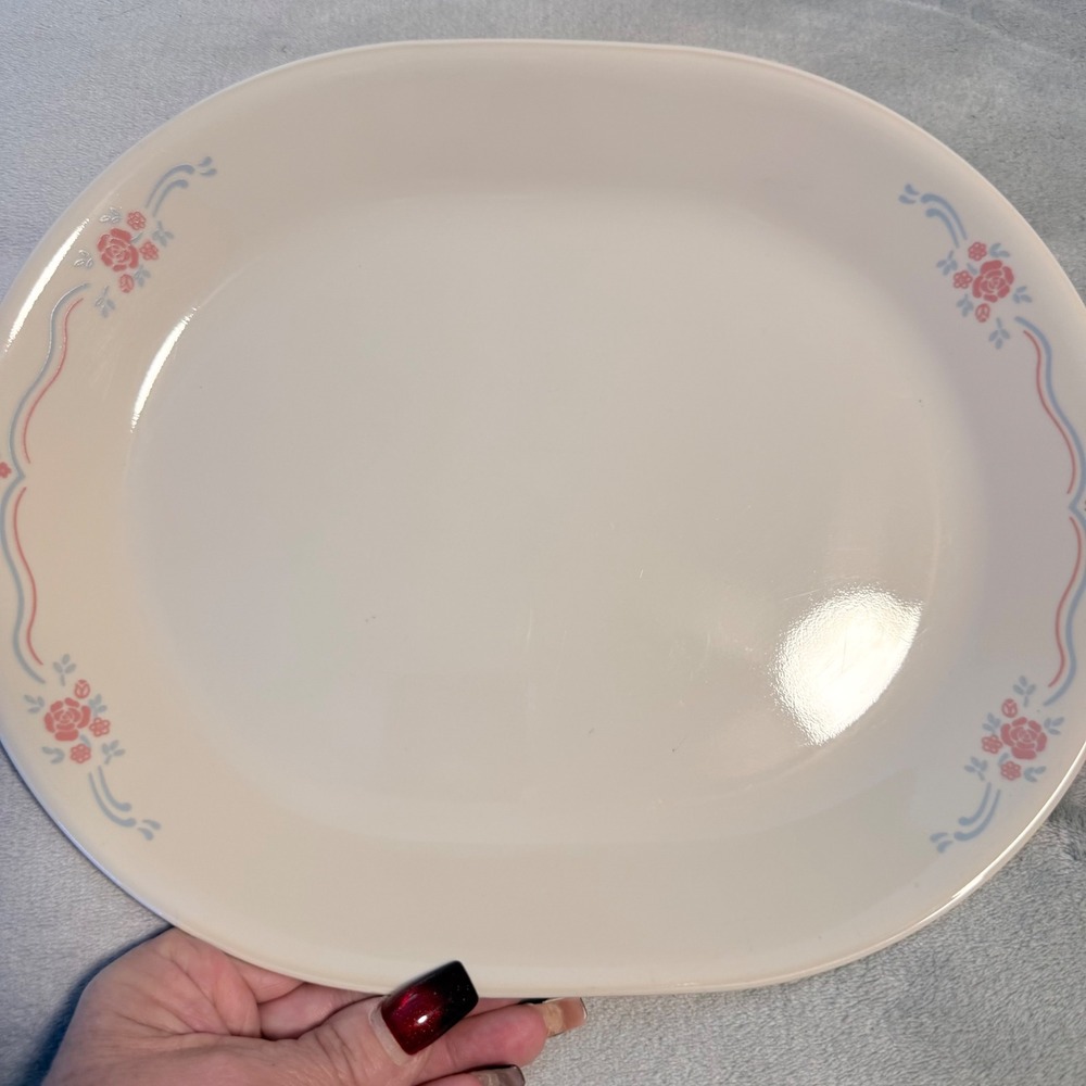 Vintage Corelle Pink Blue Floral Oval Serving‎ Platter 12.5" USA